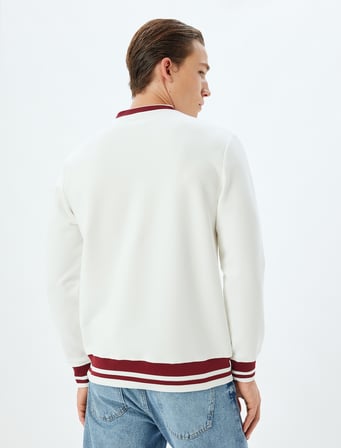 Slogan Baskılı Sweatshirt Bisiklet Yaka Şardonlu Pamuk Karışımlı