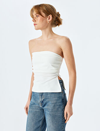 Krep Scuba Kumaş Drape Detaylı Asimetrik Straplez Üst