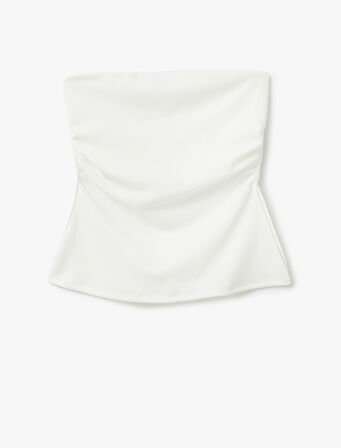 Krep Scuba Kumaş Drape Detaylı Asimetrik Straplez Üst