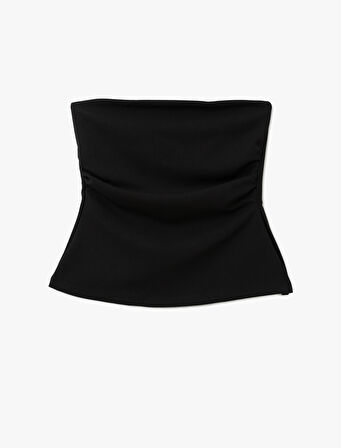 Krep Scuba Kumaş Drape Detaylı Asimetrik Straplez Üst