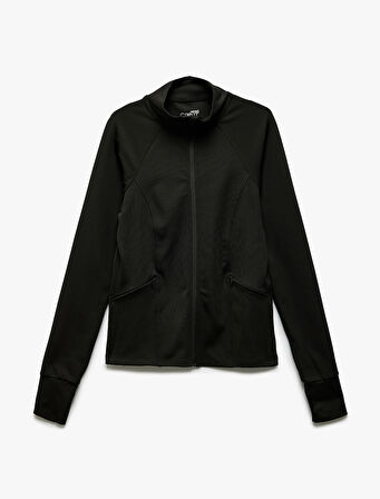 Fermuarlı Cep Detaylı Dik Yaka Slim Fit Spor Sweatshirt