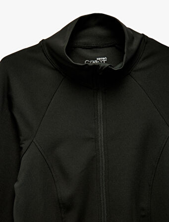 Fermuarlı Cep Detaylı Dik Yaka Slim Fit Spor Sweatshirt