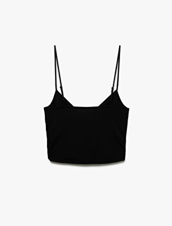 Skinny Fit Drapeli V Yaka İnce Askılı Bluz