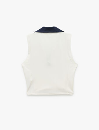 Slim Fit Polo Yaka Baskılı Kolsuz Crop Spor Atlet