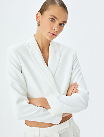 Düğmeli Kruvaze Crop Blazer Ceket