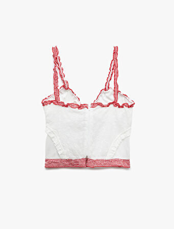 V Yaka Dantel Detaylı Dar Kesim Askılı Bluz