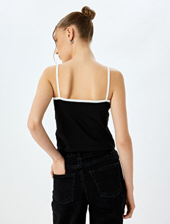 Dikiş Detaylı Fiyonklu Slim Fit Askılı Crop Üst