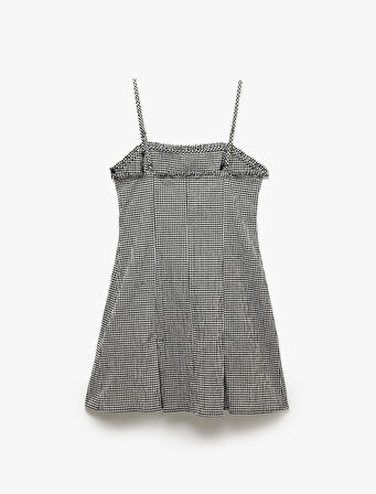 İnce Askılı Kolsuz Ekoseli Bodycon Mini Elbise