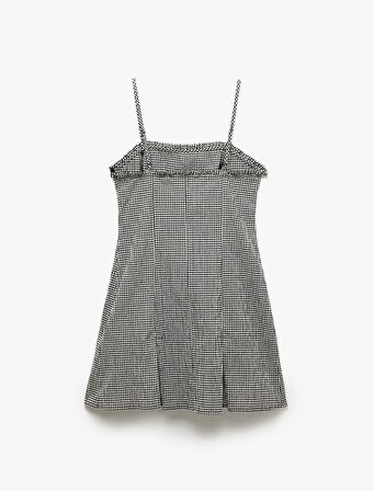 İnce Askılı Kolsuz Ekoseli Bodycon Mini Elbise