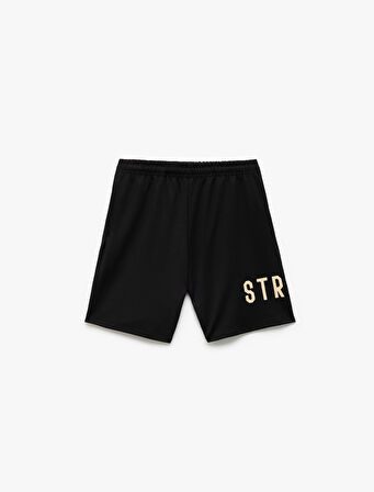 Viskon Karışımlı Beli Bağcıklı Baskılı Bermuda Oversize Spor Şort