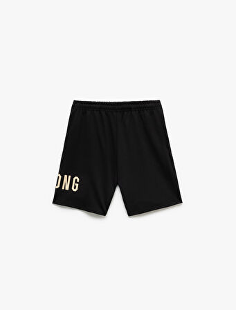 Viskon Karışımlı Beli Bağcıklı Baskılı Bermuda Oversize Spor Şort