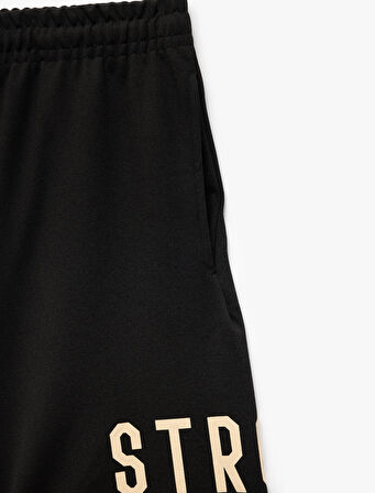 Viskon Karışımlı Beli Bağcıklı Baskılı Bermuda Oversize Spor Şort