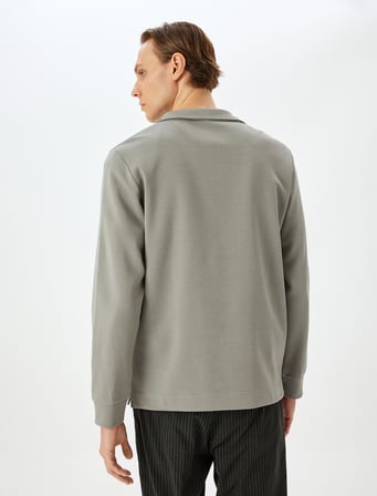 Uzun Kollu Pamuklu İnterlok Kumaş Basic Yarım Fermuarlı Sweatshirt