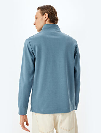 Uzun Kollu Pamuklu İnterlok Kumaş Basic Yarım Fermuarlı Sweatshirt