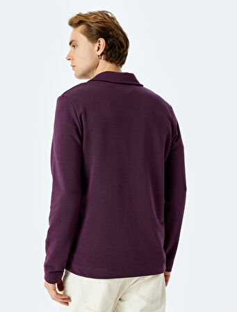 Uzun Kollu Pamuk Karışımlı Basic Polo Yaka Sweatshirt