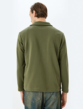 Uzun Kollu Pamuk Karışımlı Basic Polo Yaka Sweatshirt