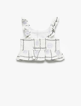 Pamuklu Fırfır Detaylı Askılı Crop Bluz