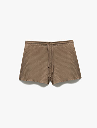 Beli Bağlamlı Cepli Dokulu Şort Pijama Altı