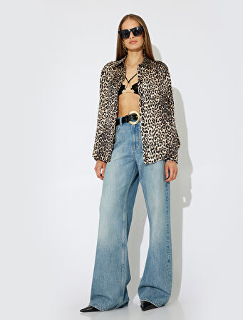 Koton X Zeynep Bastık - Geniş Paça Oversize Kot Pantolon Düğmeli Cep Detaylı - Wide Leg Jeans