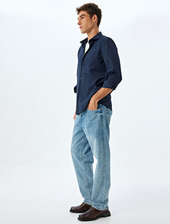 Cep Detaylı Pamuklu Vintage Straight Jean Pantolon