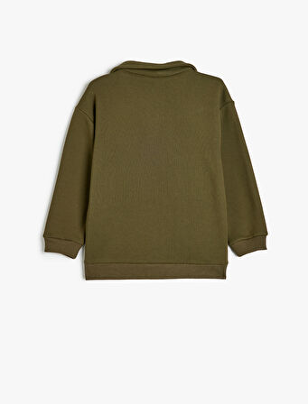 Polo Yaka Sweatshirt At Baskılı Uzun Kollu Şardonlu