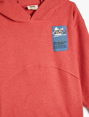 Uzun Kollu Aplike Detaylı Oversize Kapşonlu Sweatshirt 