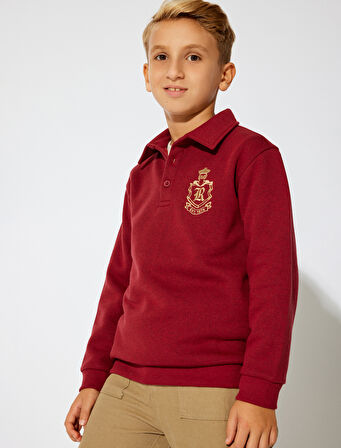 Uzun Kollu İşleme Detaylı Polo Tişört