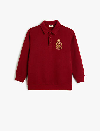 Uzun Kollu İşleme Detaylı Polo Tişört