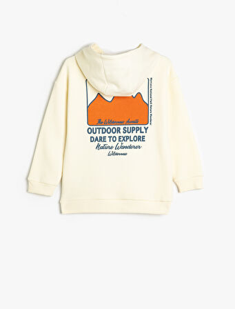Uzun Kollu Kapşonlu Sweatshirt Baskı Detaylı