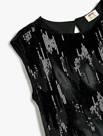 Pullu Payetli Parlak Bluz Kolsuz Bisiklet Yaka