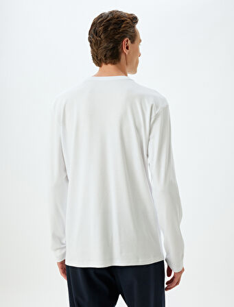 Uzun Kollu Tişört Harf İşlemeli Bisiklet Yaka Pamuklu