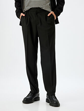 Viskon Karışımlı Düğmeli Kumaş Pantolon