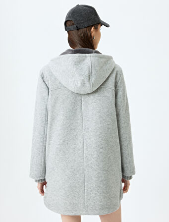 Suni Kürk Yaka Kapüşonlu Fermuarlı Cepli Astarlı Kaban