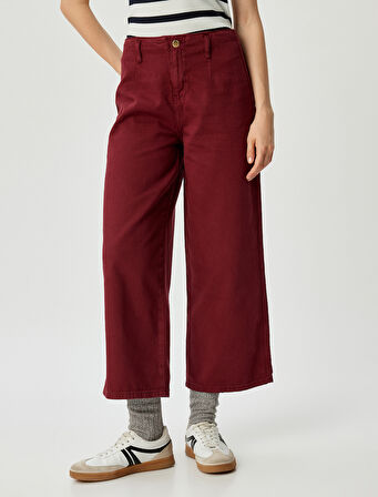 Geniş Kısa Paça Pantolon Yüksek Bel Düğmeli - Wide Leg Jean