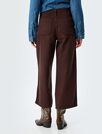 Geniş Kısa Paça Pantolon Yüksek Bel Düğmeli - Wide Leg Jean