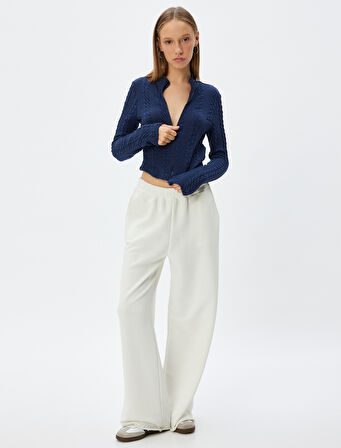 Fermuarlı Hırka Saç Örgü Dokulu Dik Yaka Slim Fit