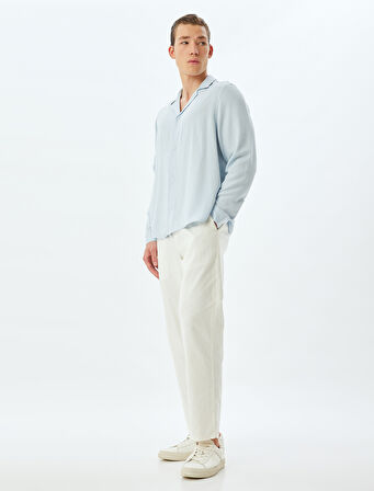 Klasik Gömlek Uzun Kollu Devrik Yaka Viskon Keten Karışımlı