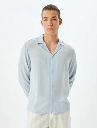 Klasik Gömlek Uzun Kollu Devrik Yaka Viskon Keten Karışımlı