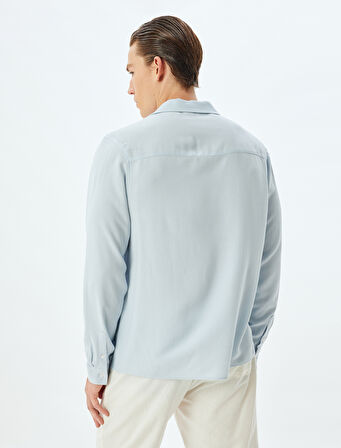 Klasik Gömlek Uzun Kollu Devrik Yaka Viskon Keten Karışımlı