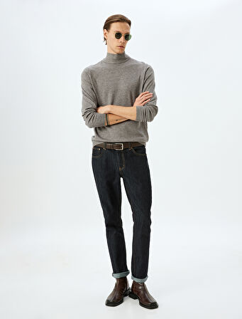 Boğazlı Triko Kazak Basic Uzun Kollu Viskon Karışımlı