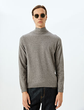 Boğazlı Triko Kazak Basic Uzun Kollu Viskon Karışımlı