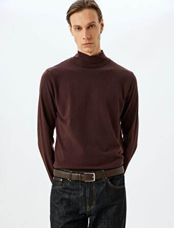 Boğazlı Triko Kazak Basic Uzun Kollu Viskon Karışımlı