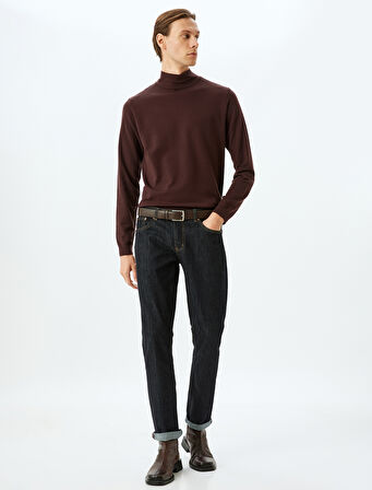 Boğazlı Triko Kazak Basic Uzun Kollu Viskon Karışımlı