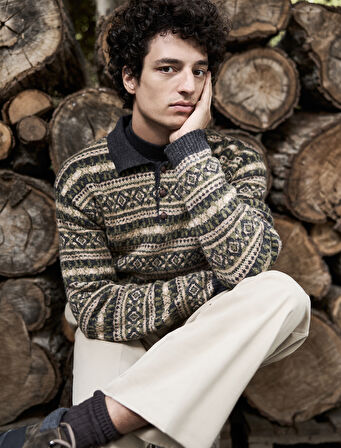 Triko Kazak Polo Yaka Düğme Detaylı