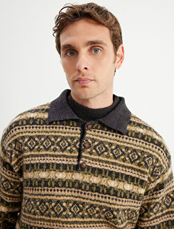 Triko Kazak Polo Yaka Düğme Detaylı