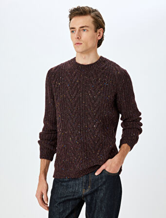 Bisiklet Yaka Uzun Kollu Dokulu Triko Kazak