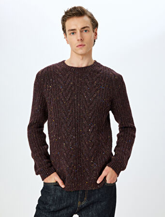 Bisiklet Yaka Uzun Kollu Dokulu Triko Kazak