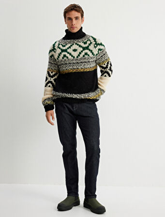 Triko Kazak Balıkçı Yaka Çok Renkli Uzun Kollu