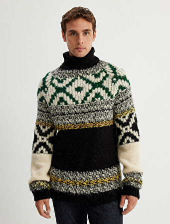 Triko Kazak Balıkçı Yaka Çok Renkli Uzun Kollu