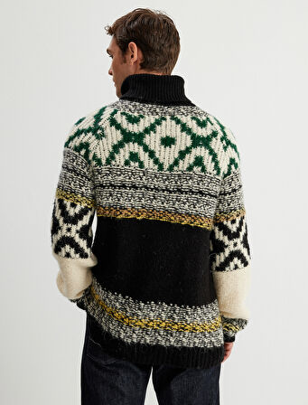 Triko Kazak Balıkçı Yaka Çok Renkli Uzun Kollu